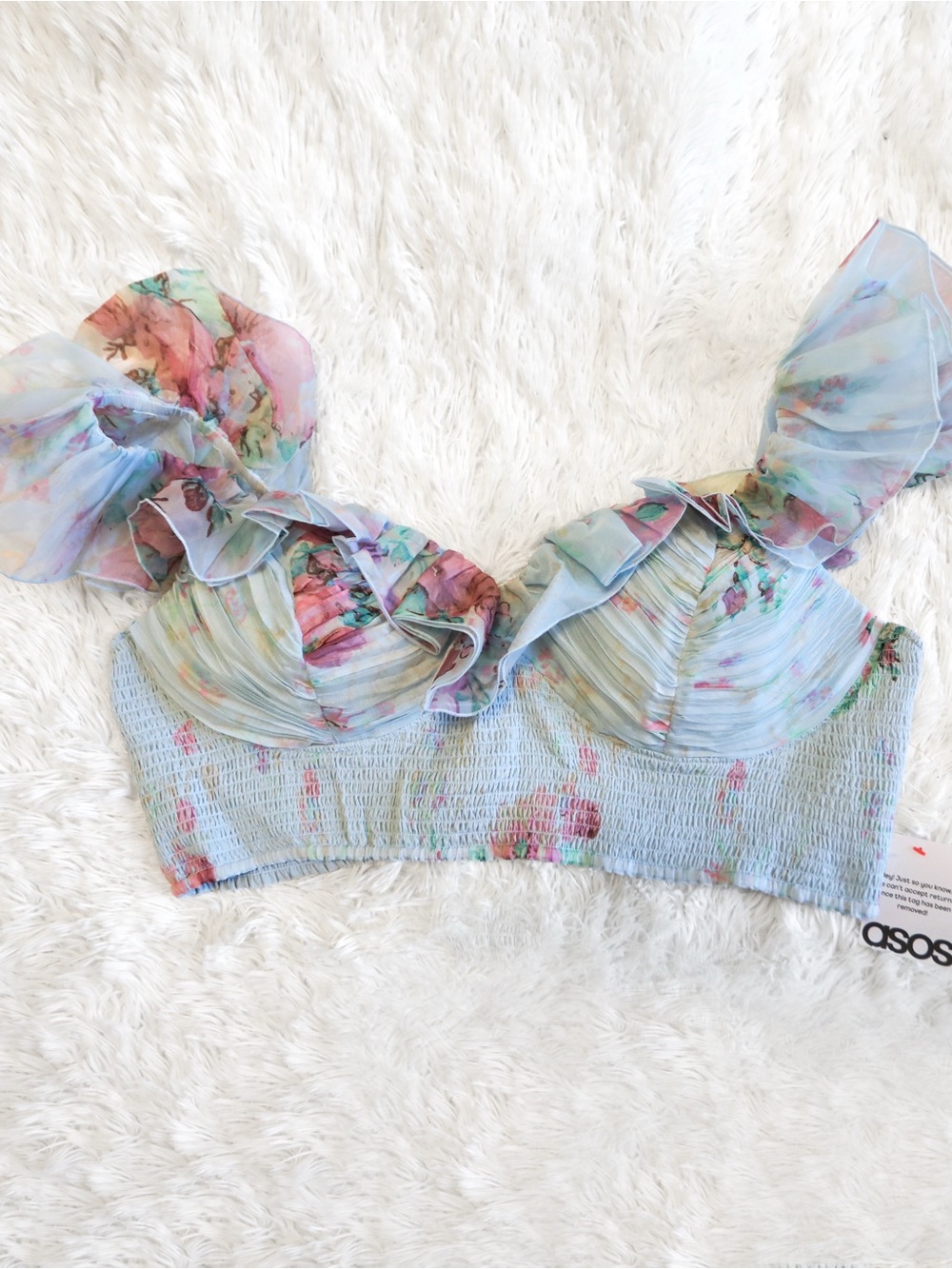 ASOS LUXE Curve shirred cupped floral ruffled crop top size 20